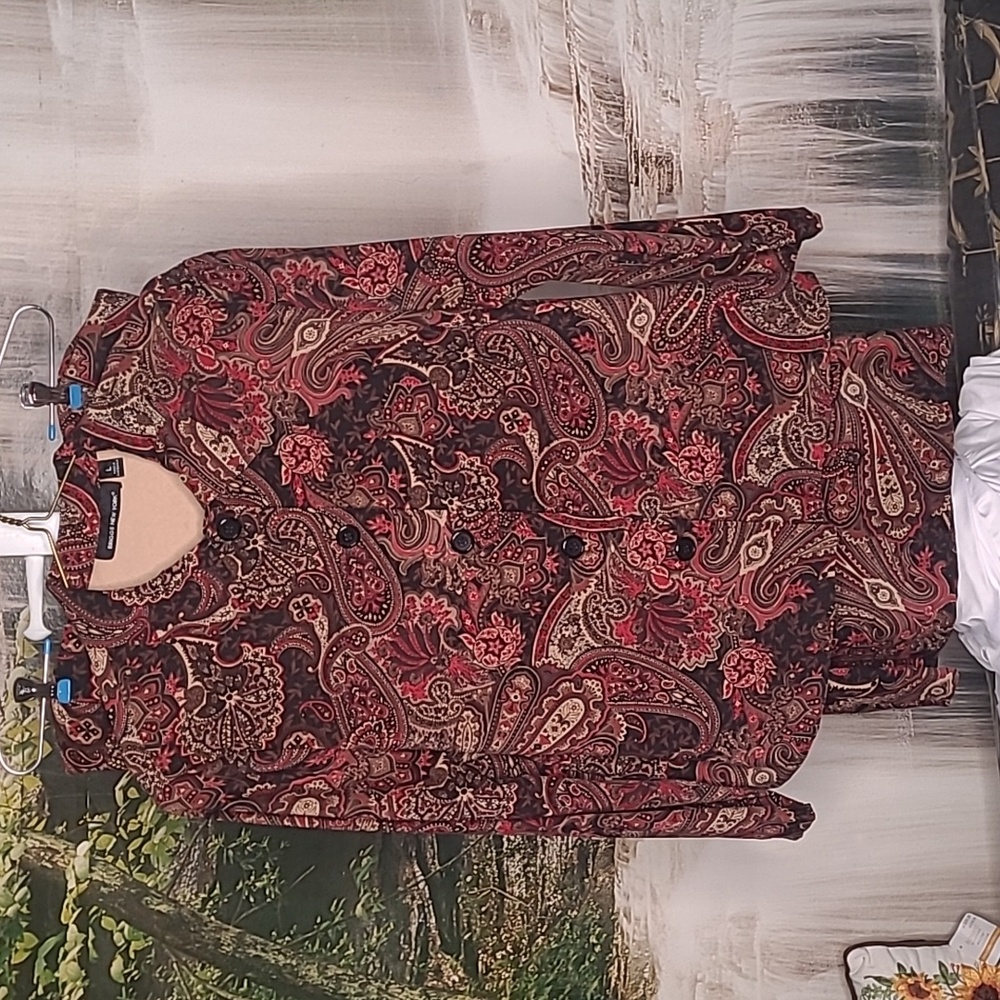 Briggs New York Womens Large 18 paisley 2 piece button up top & skirt Formal Set